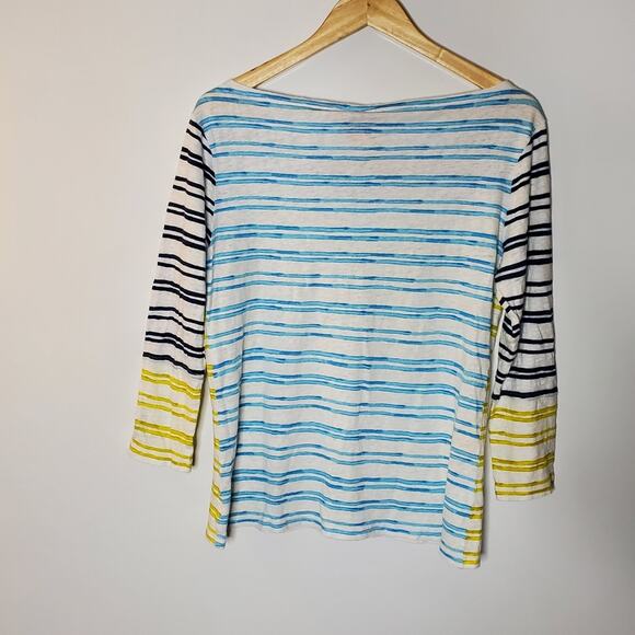 Tory Burch XL Striped 100% Linen top 3/4 Sleeve casual top Great condition - Picture 3 of 8